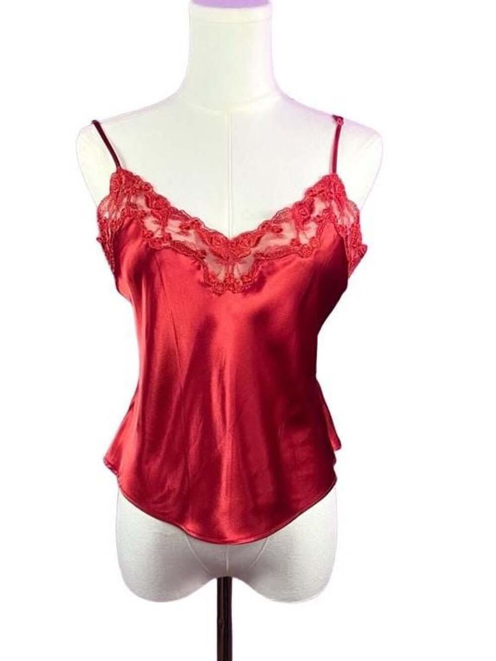 Victoria's Secret Cami Size S Red Satin Lace Slip Top Y2K